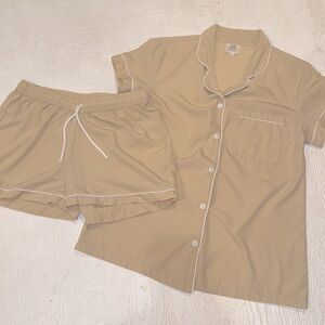 SS Weddings Olivia Crepe Pajama Set In Elegant Beige Short Sleeve Pajama Set